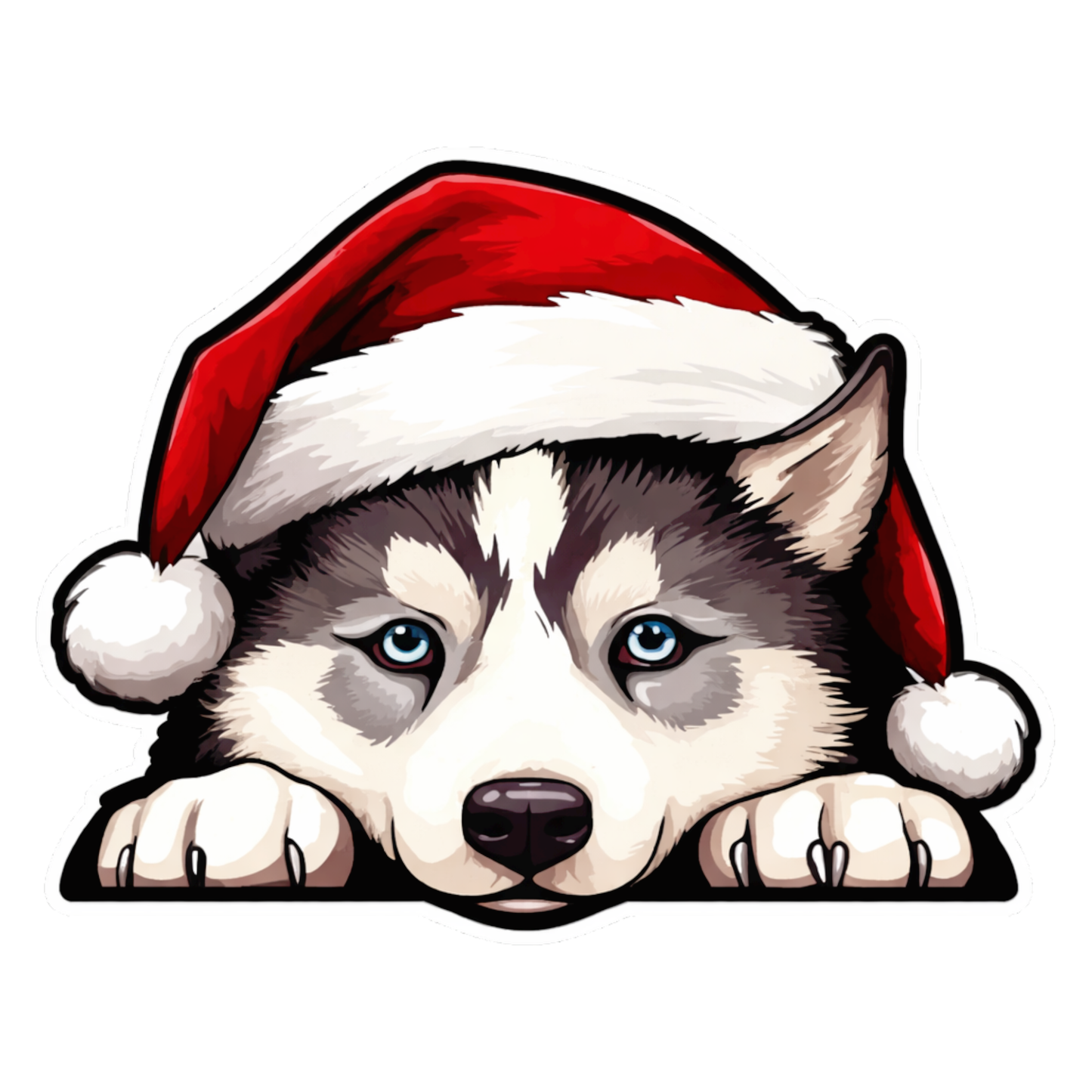 Smeeps Cute Husky Christmas Sticker – 11.94 × 9.15 cm (4.7 × 3.6 Inch) Premium Vinyl Decal | Santa Cap Puppy Dog Design | Waterproof UV Resistant Wash Proof | Pack of 1