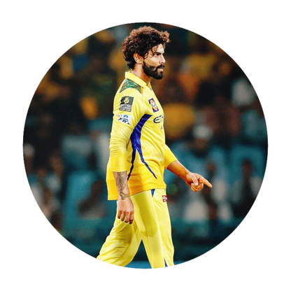 Smeeps Ravindra Jadeja CSK Sticker – 10.16 × 10.16 cm (4 × 4 Inch) Round Car & Bike Vinyl Decal | Chennai Super Kings All-Rounder Design | Waterproof UV Resistant