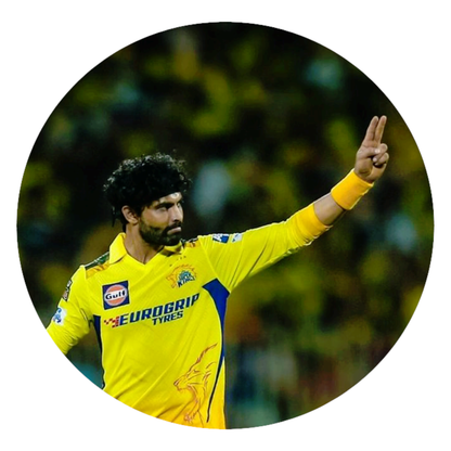 Smeeps Ravindra Jadeja CSK Sticker – 10.16 × 10.16 cm (4 × 4 Inch) Round Car & Bike Vinyl Decal | Chennai Super Kings All-Rounder Design | Waterproof UV Resistant