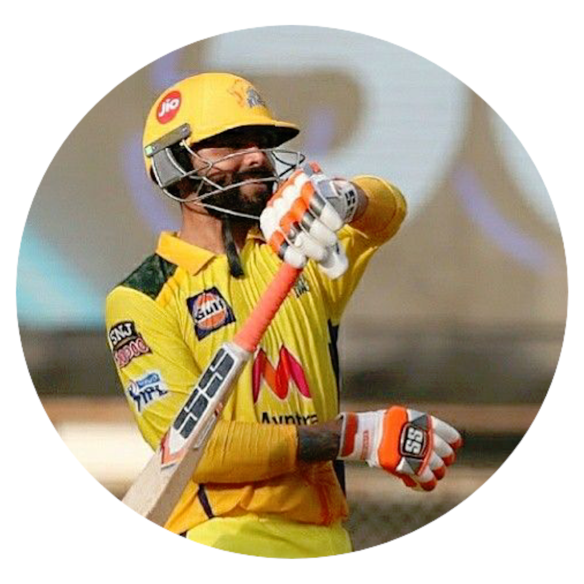 Smeeps Ravindra Jadeja CSK Sticker – 10.16 cm (4 Inch) Round Car & Bike Vinyl Decal | Chennai Super Kings All-Rounder Action Design | Waterproof UV Resistant
