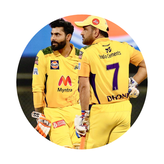 Smeeps MS Dhoni & Ravindra Jadeja CSK Duo Sticker – 10.16 cm (4 Inch) Round Car & Bike Vinyl Decal | Chennai Super Kings Legends Design | Waterproof UV Resistant