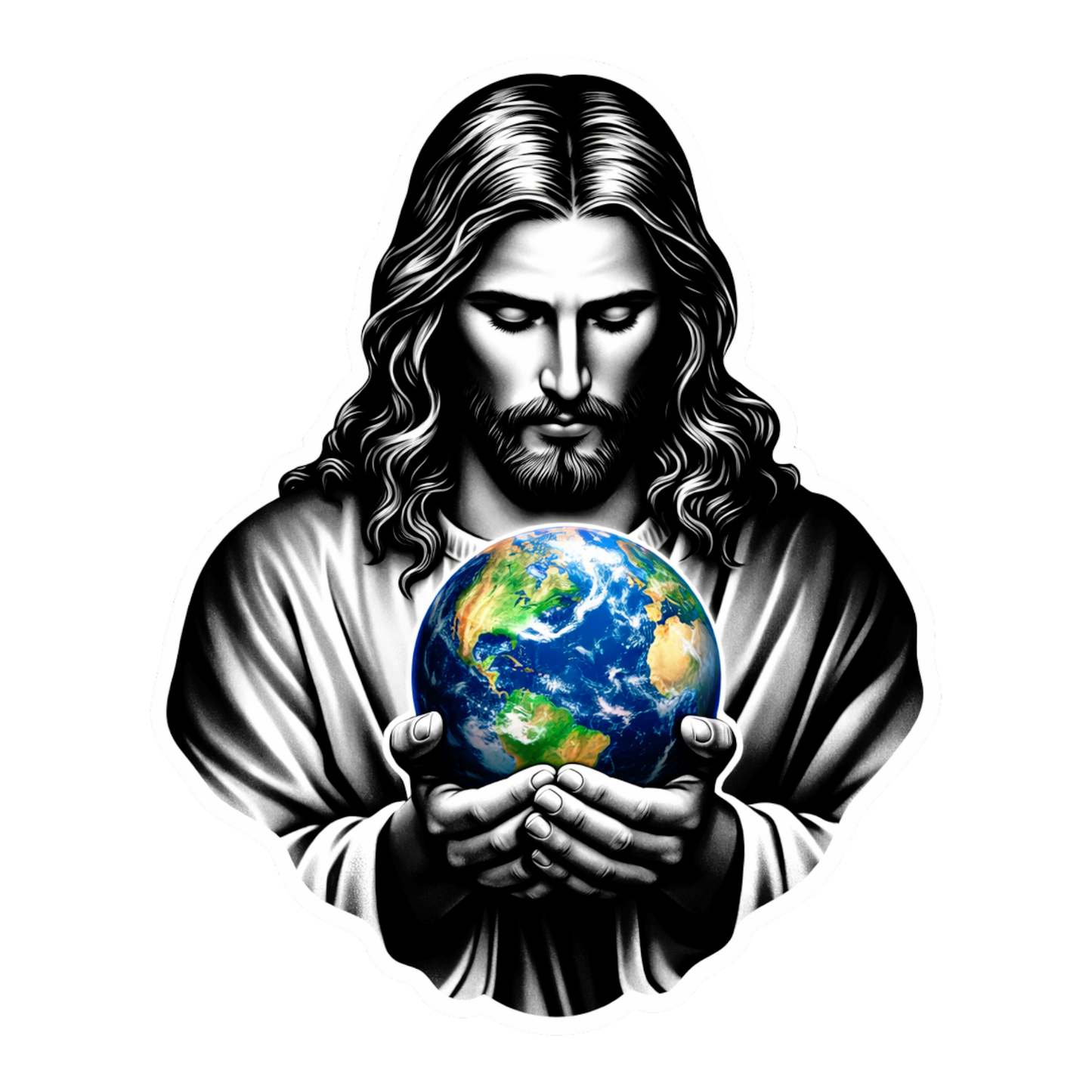 Smeeps Jesus Christ Sticker – 8.89 × 11.43 cm (3.5 × 4.5 Inch) Premium Vinyl Decal | Jesus Holding Earth Design | Waterproof UV Resistant Wash Proof | Pack of 1