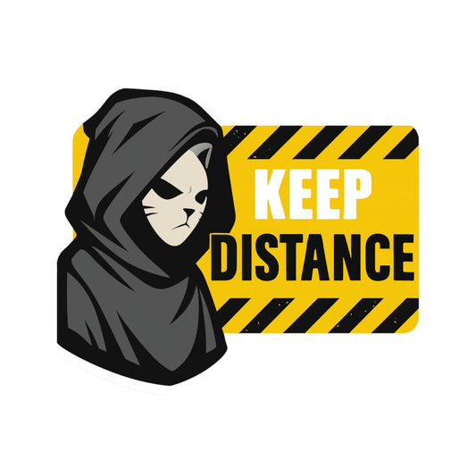 Smeeps Keep Distance Sticker – 10.41 x 12.7 cm Car & Bike Vinyl Decal | Hooded Character Safety Warning Design | Waterproof & Durable