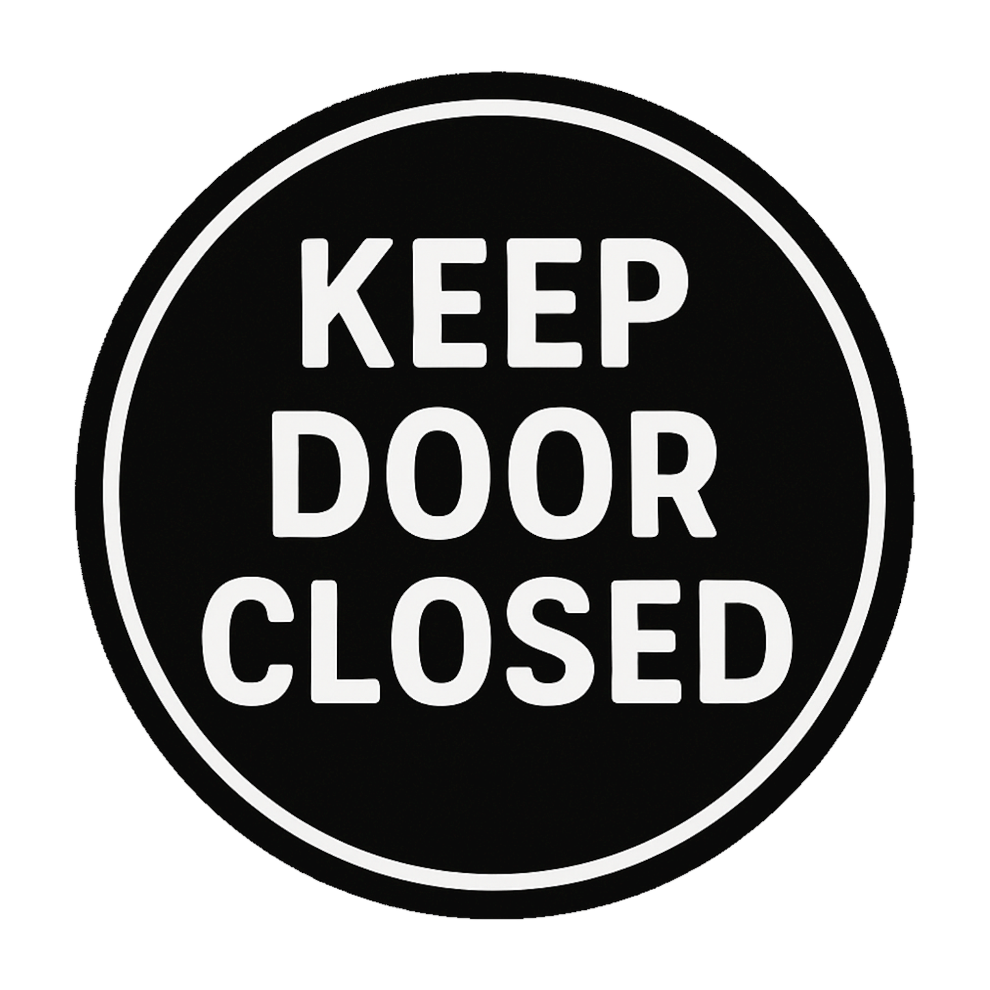 Smeeps Keep Door Closed Sticker – 11.43 x 11.43 cm Round Safety Vinyl Decal | High-Visibility Black & White Warning Label | Waterproof & Durable