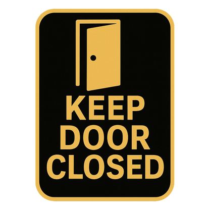 Smeeps Keep Door Closed Sticker – 10.93 x 15.24 cm Gold & Black Safety Sign | Waterproof, Durable & Easy Peel Application
