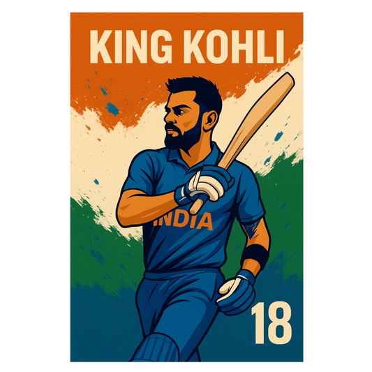 Smeeps King Kohli Cricket Wall Poster – Stylish Batsman Artwork with India Jersey & Number 18 | 30.48 x 45.72 cm Premium Sports Room Décor