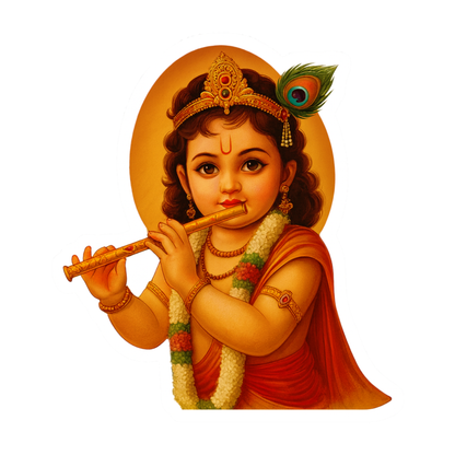 Smeeps Bal Krishna Sticker – 10.16 x 8.89 cm Car & Bike Vinyl Decal | Divine Baby Krishna Flute Design | Waterproof & Durable