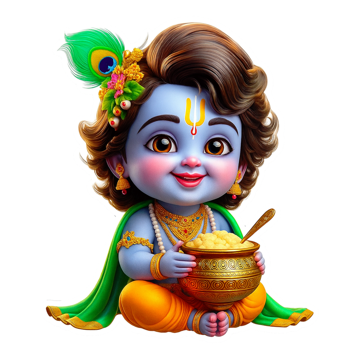 Smeeps Baby Krishna Sticker – 10.16 x 8.89 cm Cute Bal Krishna with Makhan Pot | Car, Bike, Laptop Vinyl Decal | Waterproof & UV-Resistant