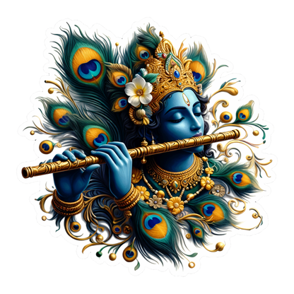 Smeeps Lord Krishna Sticker – 10.16 × 10.16 cm (4 × 4 Inch) Premium Vinyl Decal | Flute & Peacock Feather Divine Design | Waterproof UV Resistant Wash Proof | Pack of 1