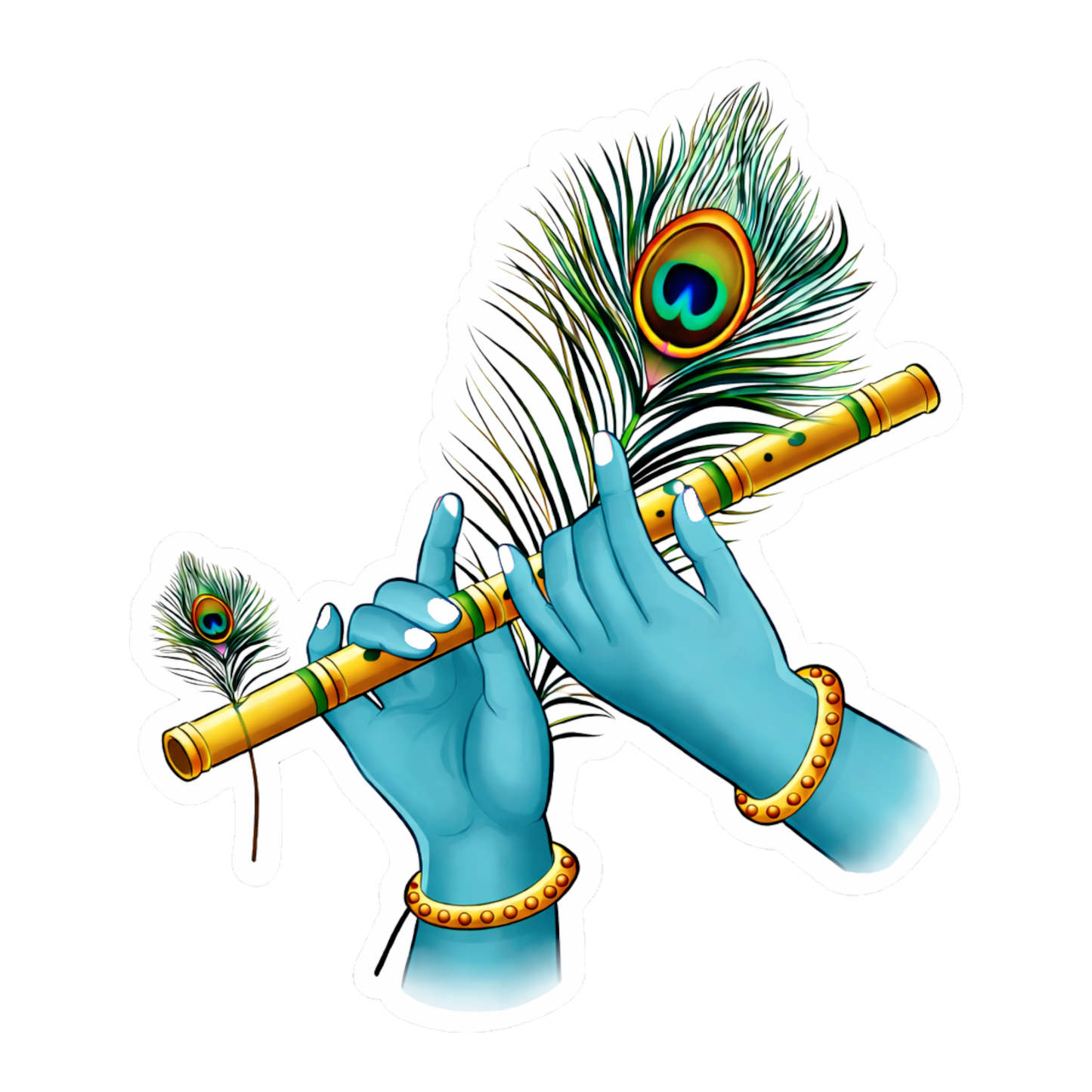 Smeeps Krishna Flute Sticker – 9.66 × 11.43 cm (3.8 × 4.5 Inch) Premium Vinyl Decal | Lord Krishna Hands with Flute & Peacock Feather Design | Waterproof UV Resistant Wash Proof | Pack of 1