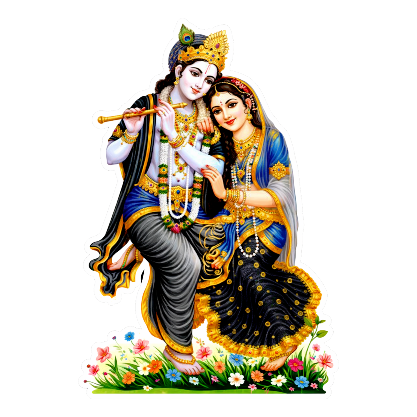Smeeps Radha Krishna Vinyl Sticker – 7.62 × 11.43 cm (3 × 4.5 Inch) Premium Waterproof Devotional Decal | Krishna Playing Flute with Radha Design | UV Resistant Wash Proof | Pack of 1