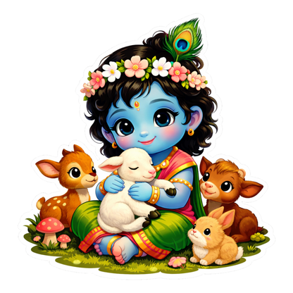 Smeeps Cute Baby Krishna Vinyl Sticker – 11.69 × 11.43 cm (4.6 × 4.5 Inch) Waterproof Bal Krishna Cartoon Sticker | UV Resistant Devotional Decal for Car, Bike, Laptop & Wall | Pack of 1