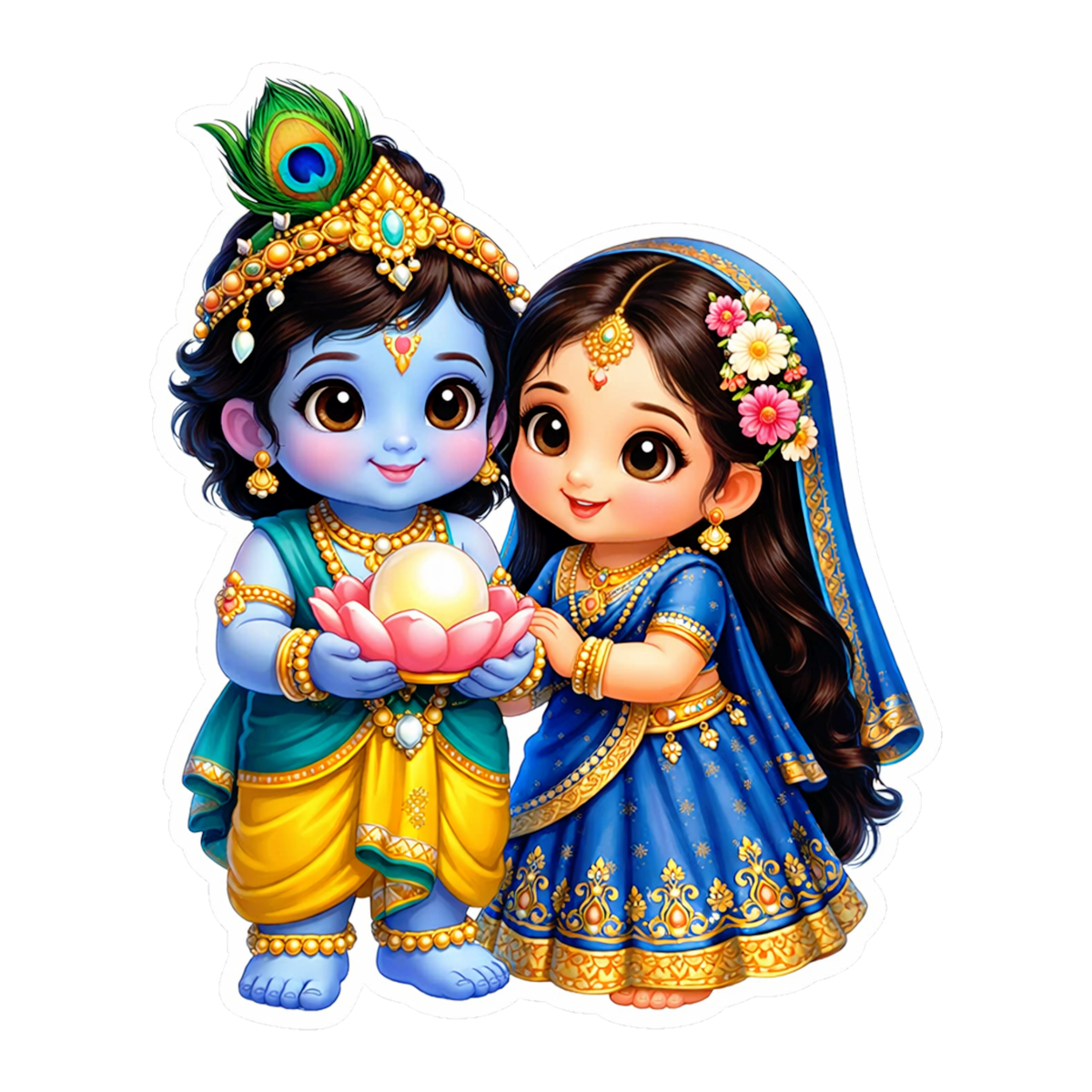 Smeeps Cute Radha Krishna Vinyl Sticker – 14 × 11.43 cm (5.5 × 4.5 Inch) Waterproof Krishna Devotional Sticker | UV Resistant Cartoon Radha Krishna Decal for Car, Bike, Laptop & Wall | Pack of 1