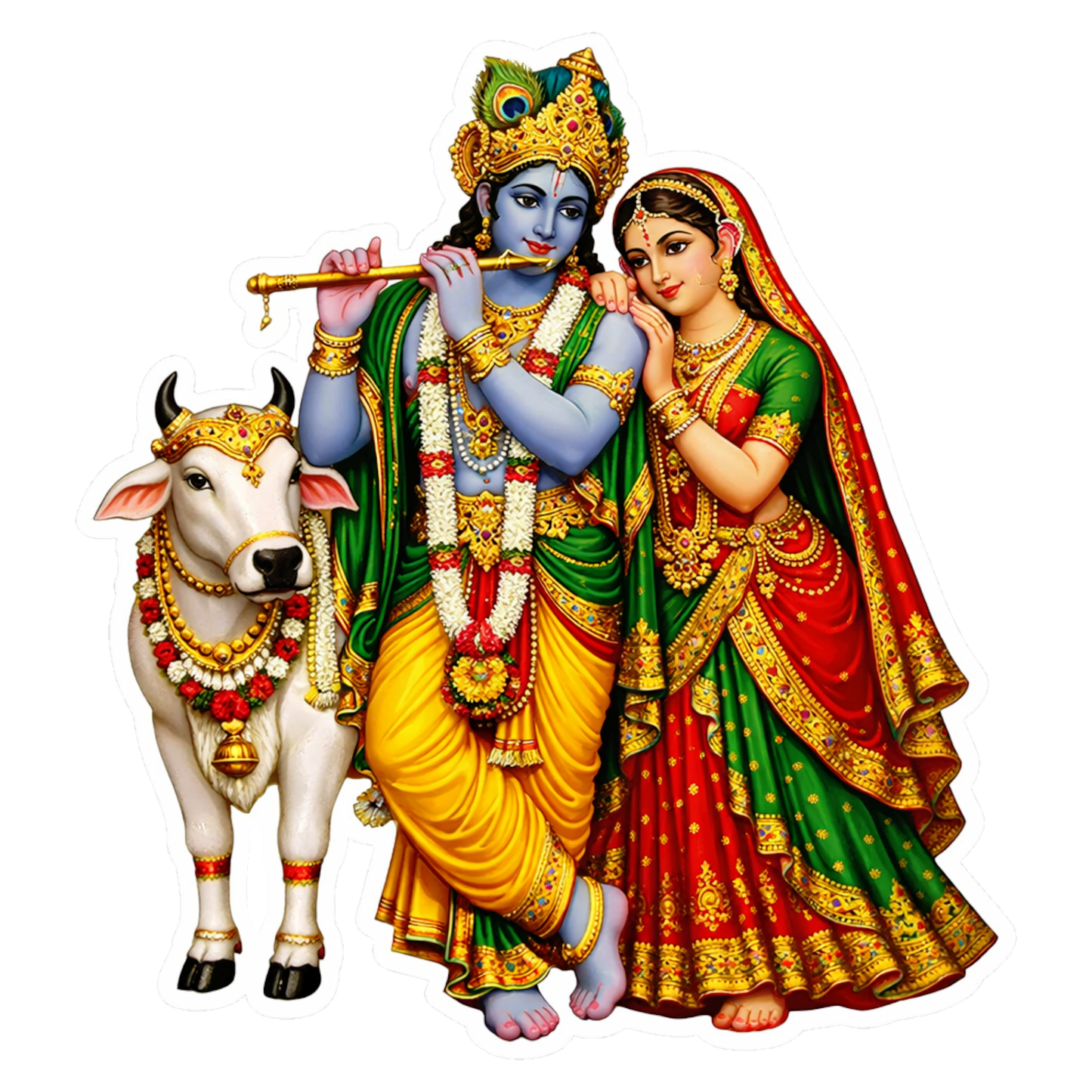 Smeeps Radha Krishna Vinyl Sticker – 11.43 × 10.42 cm (4.5 × 4.1 Inch) Waterproof Devotional Car Sticker | UV Resistant Radha Krishna Cow Decal for Car, Bike, Laptop & Wall | Pack of 1