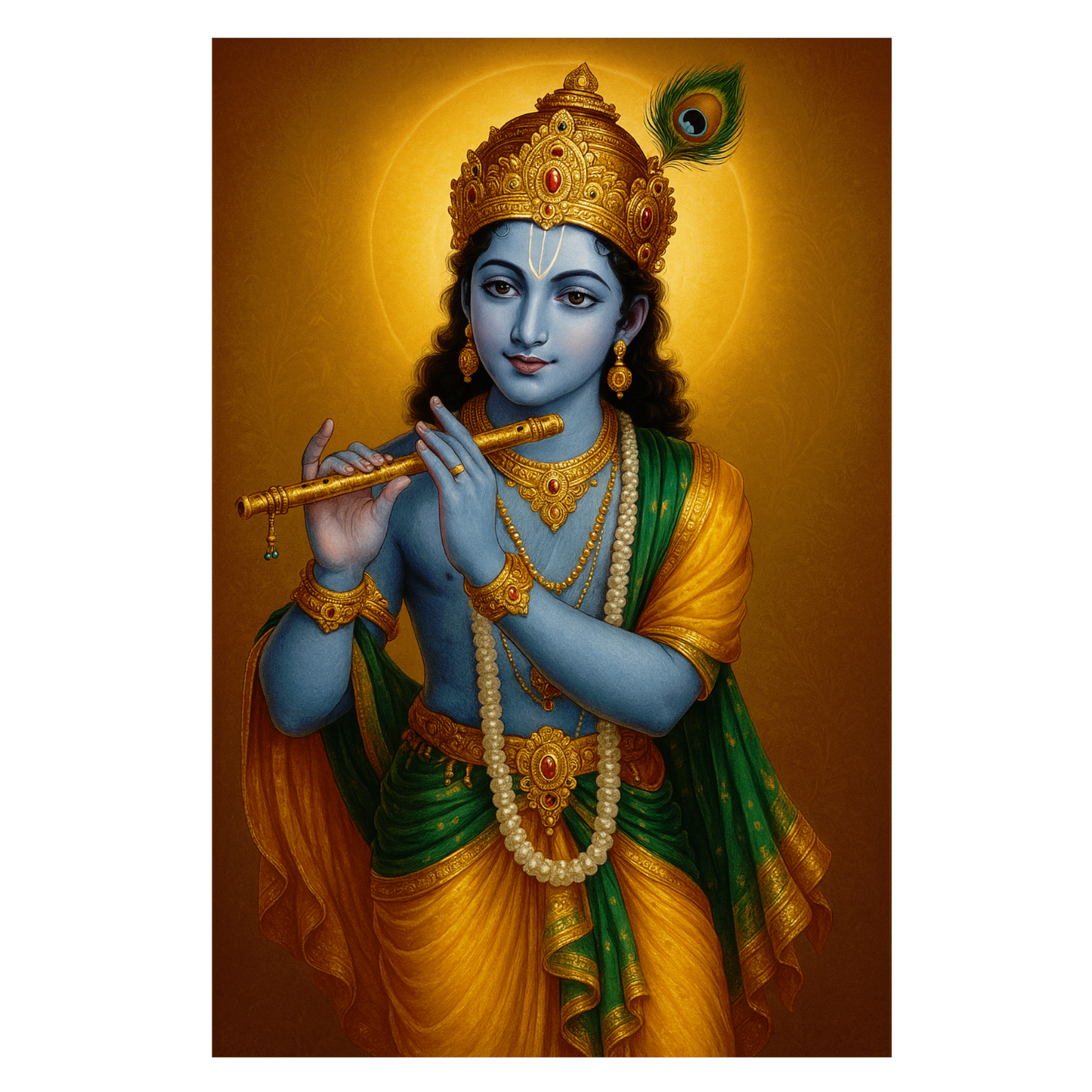Smeeps Lord Krishna Wall Poster – Divine Murali Krishna Artwork with Peacock Feather & Flute | 30.48 x 45.72 cm Spiritual Home Décor