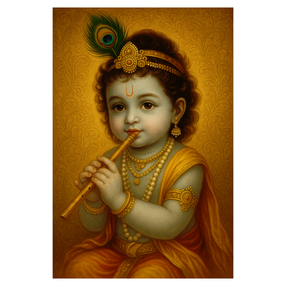 Smeeps Bal Krishna Wall Poster – Divine Laddu Gopal Playing Flute Artwork | 30.48 x 45.72 cm Spiritual Home & Pooja Room Décor