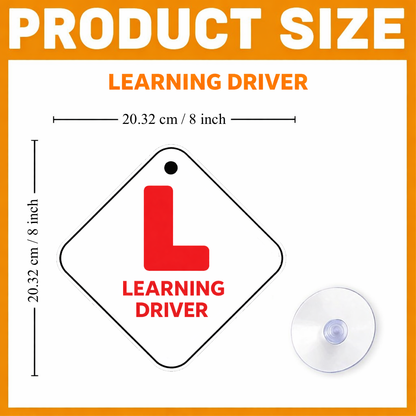 Smeeps Learning Driver Hanging L Board – 20.32 × 20.32 cm (8 × 8 Inch) Car Hanging Sign with Suction Cup | Waterproof Learning Driver Board for Cars | Reusable Driving Practice Sign