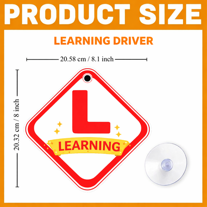 Smeeps Learning Driver Hanging L Board – 20.32 × 20.58 cm (8 × 8.1 Inch) Waterproof Car Hanging Sign with Suction Cup | Learner Driving Practice Safety Board