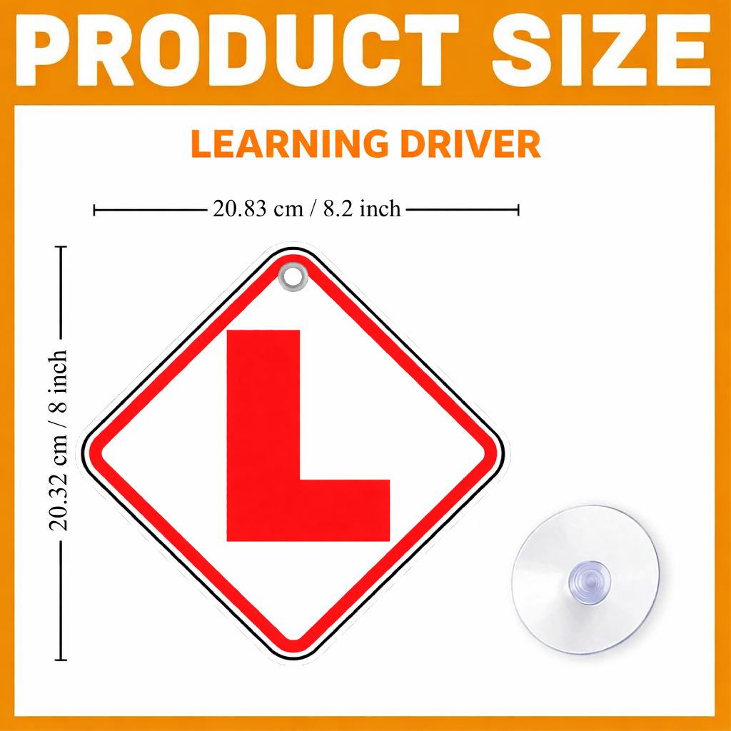Smeeps Learning Driver Hanging L Board – 20.83 × 20.32 cm (8.2 × 8 Inch) Waterproof Car Hanging Sign with Suction Cup | Bold Red Learner Driver Safety Board