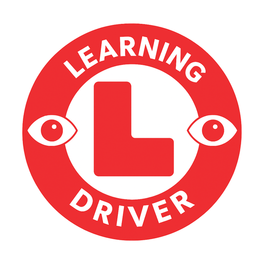 Smeeps Learning Driver Car Sticker – 14 x 14 cm Round Red Safety Decal with Eye Symbols for Cars