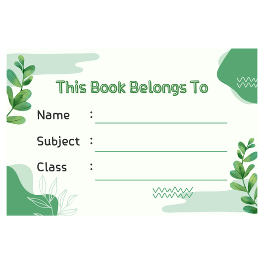 Pack of 24 |Smeeps Kids’ Nature-Themed Book Label Stickers – 7.62 x 5.08 cm – “This Book Belongs To” Writable Notebook Stickers with Leaves & Green Design | Name, Subject, Class | Pack of Eco-Inspired Labels