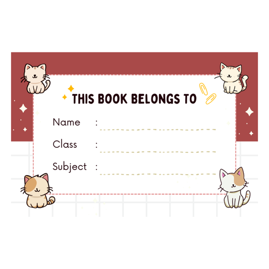 Pack of 24 |Smeeps Cute Cat-Themed Book Label Stickers – 7.62 x 5.08 cm – “This Book Belongs To” Writable Notebook Stickers for Kids | Name, Class, Subject | Pack of Adorable Kitten Stickers