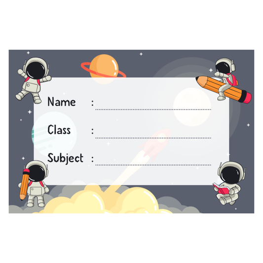 Pack of 24 |Smeeps Space Explorer Book Label Stickers – 7.62 x 5.08 cm – Writable Notebook Stickers for Kids | Astronaut Design | Name, Class, Subject | Durable for School Supplies
