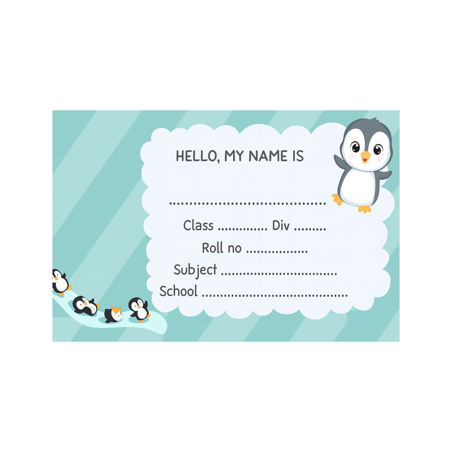 Smeeps Penguin School Label Sticker – 3.5 x 2 Inches Name Tag for Books & Notebooks | Pack of 10 | Waterproof & Writable Label Sticker