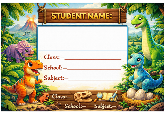 Smeeps Dinosaur Jungle School Name Labels Sticker – 7.62 × 5.08 cm (3 × 2 Inch) Personalized Writable Notebook Labels for Kids | Cute Dino Adventure Theme Sticker Pack of 10