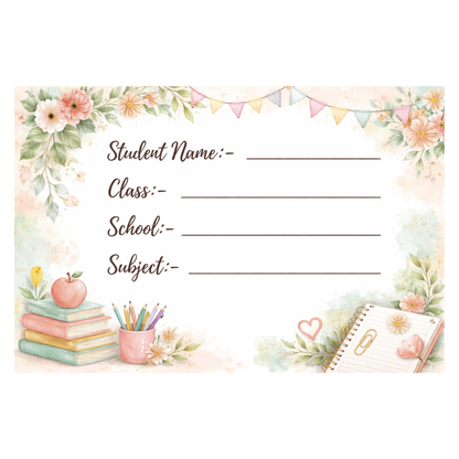 Smeeps Floral Pastel School Name Labels Sticker – 7.62 × 5.08 cm (3 × 2 Inch) Elegant Writable Notebook Labels for Kids & Students | Cute Stationery Theme Sticker Pack of 10