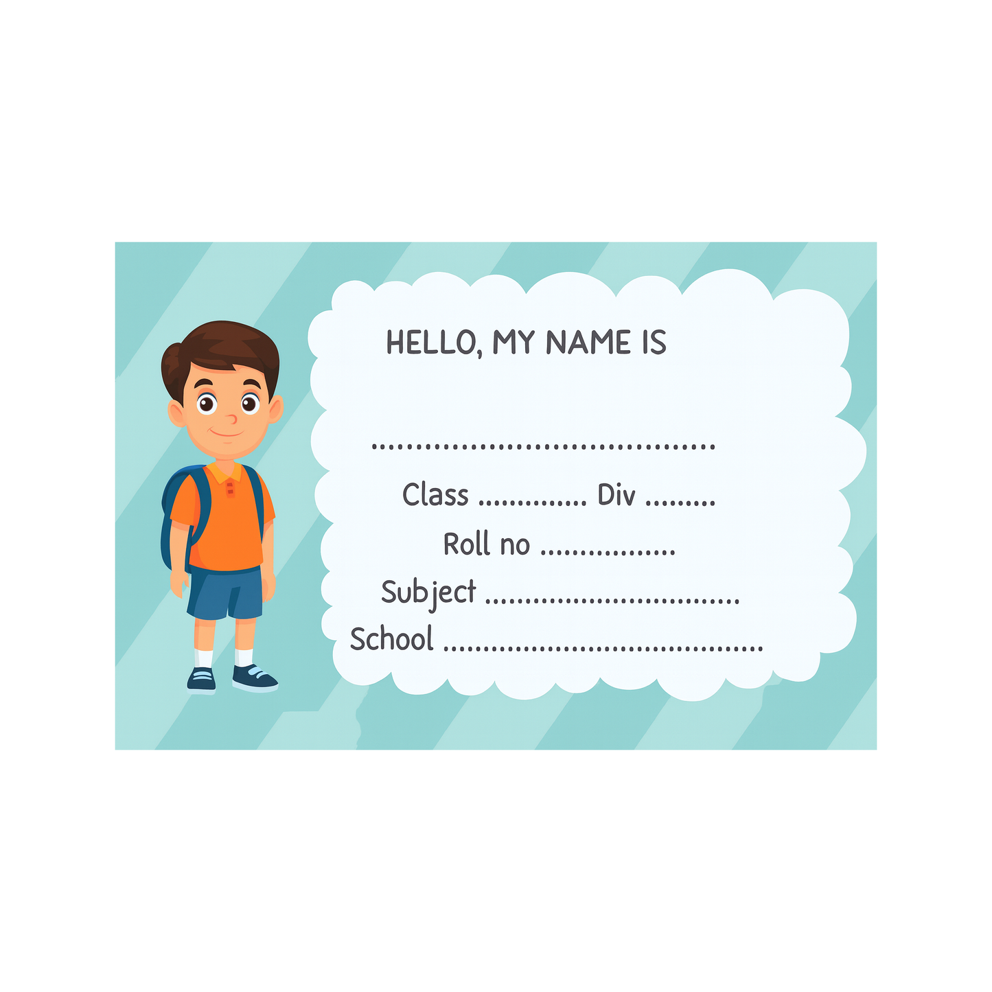 Smeeps School Notebook Label Sticker – 3.5 x 2 Inches Kids Name Tag | Boy Cartoon Theme | Durable & Writable Identification Label | Pack of 10