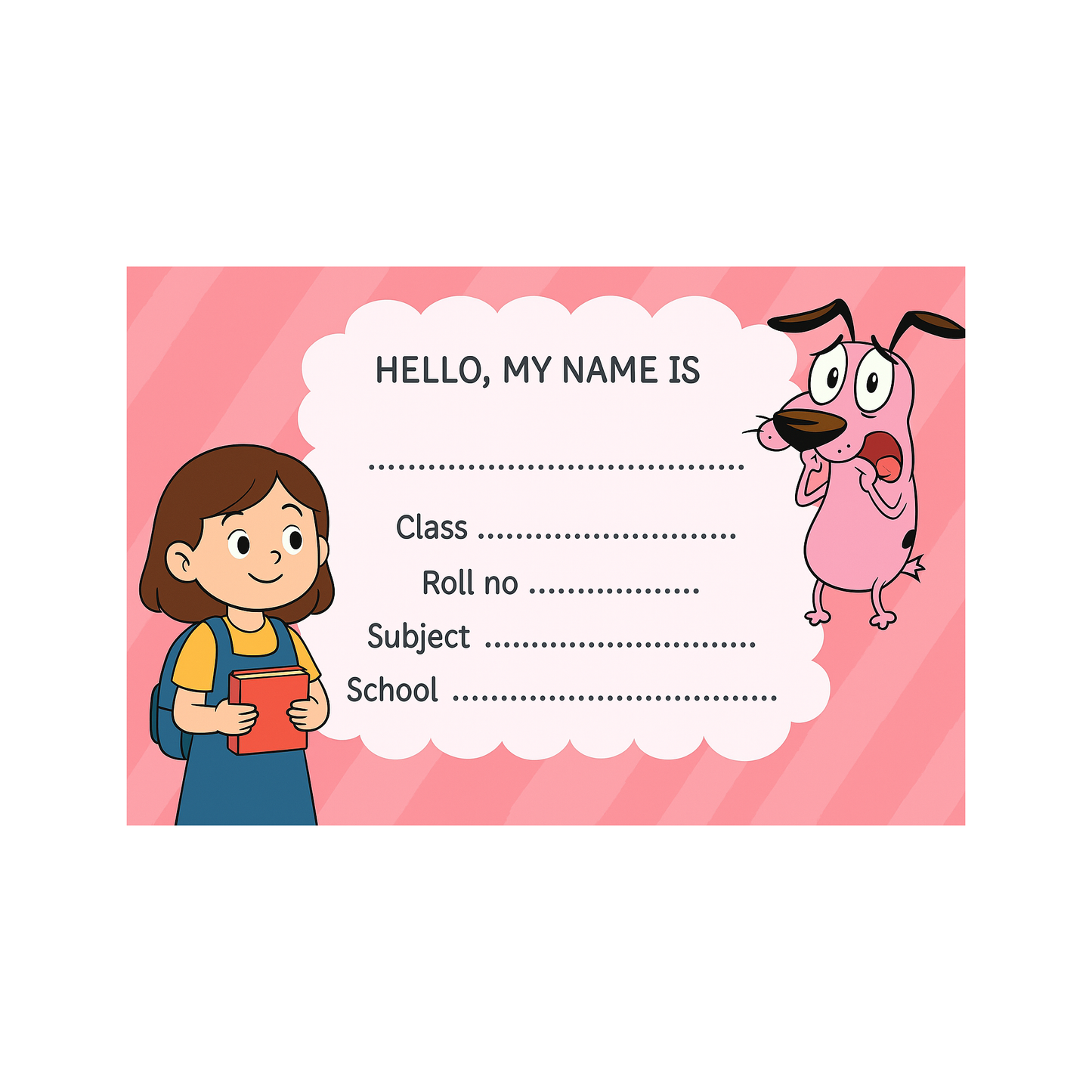 Smeeps Student Name Label – 3.5 x 2 Inches Notebook & School Book Sticker | Cute Girl & Cartoon Dog Design | Pack of 10 Writable Labels