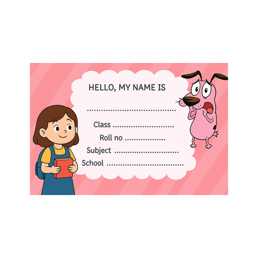 Smeeps Student Name Label – 3.5 x 2 Inches Notebook & School Book Sticker | Cute Girl & Cartoon Dog Design | Pack of 10 Writable Labels