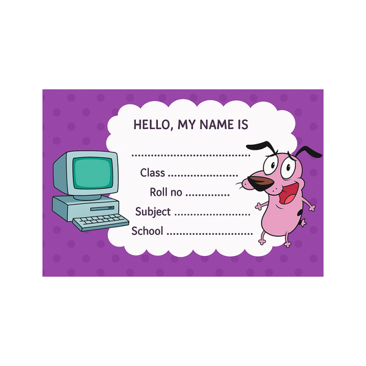 Smeeps Courage Dog School Label Stickers – 3.5 x 2 Inch Name Slip for Books and Notebooks | Pack of 10 | Cute Cartoon Theme for Kids