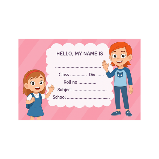 Smeeps Kids School Label Sticker – 3.5 x 2 Inch Pink Girl Theme | Waterproof Notebook Tag | Pack of 10 Labels