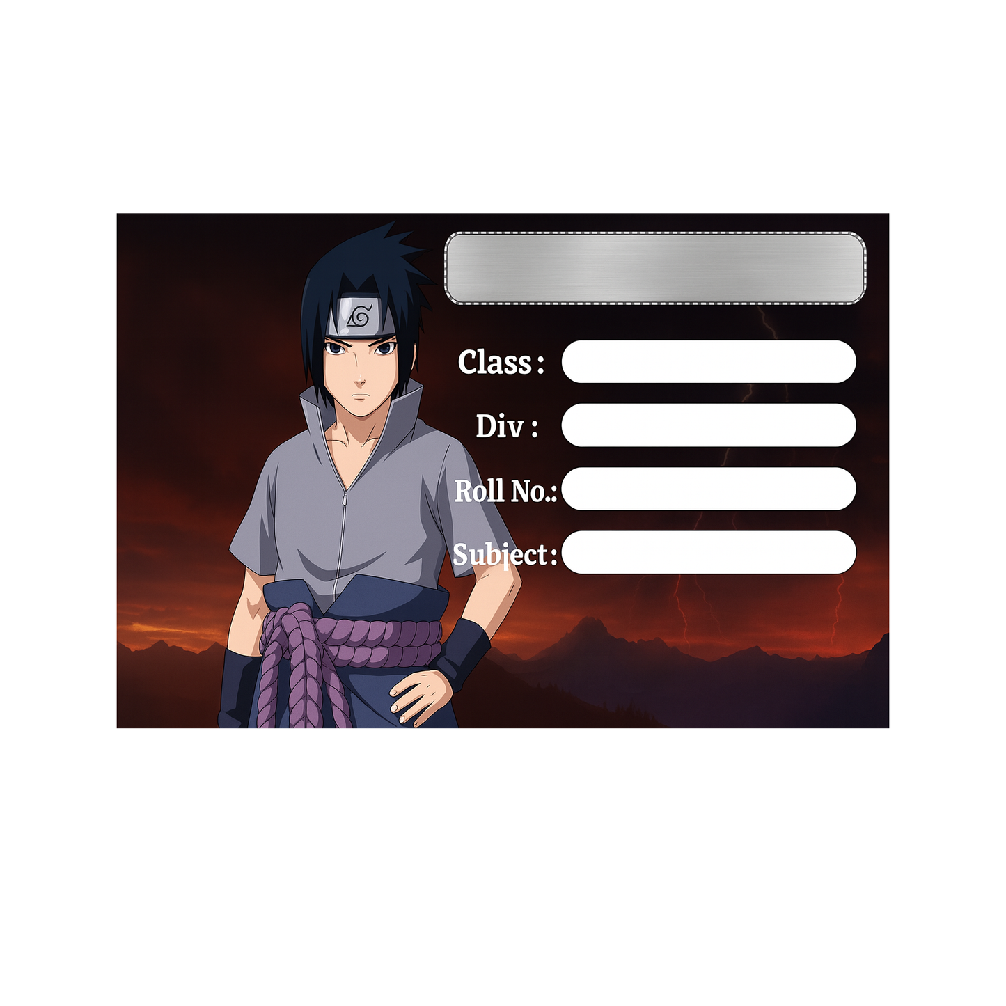 Smeeps Sasuke Anime School Label – 3.5 x 2 Inches Notebook Name Tag | Premium Gloss Finish | Durable & Waterproof | Pack of 10