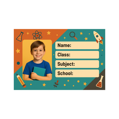 Smeeps Custom Photo School Labels – 3.5 x 2 Inch Personalized Name Stickers for Kids | Pack of 10 | Durable School Bag & Notebook Labels