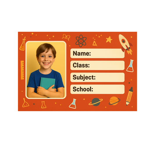 Smeeps Personalized School Book Label – Custom Photo Name Sticker for Kids | 3.5 x 2 Inch Orange Theme Labels | Pack of 10