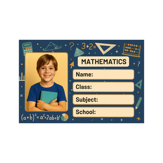 Smeeps Personalized Mathematics School Book Label – Custom Photo Name Sticker for Kids | 3.5 x 2 Inch Notebook Labels | Pack of 10