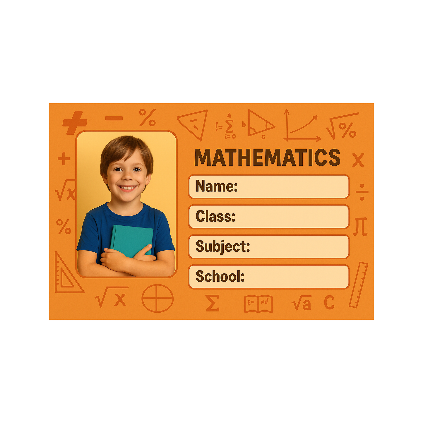 Smeeps Personalized Mathematics School Book Label – Custom Photo Name Sticker for Kids | 3.5 x 2 Inch Notebook Labels | Pack of 10