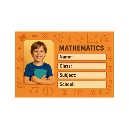 Smeeps Personalized Mathematics School Book Label – Custom Photo Name Sticker for Kids | 3.5 x 2 Inch Notebook Labels | Pack of 10
