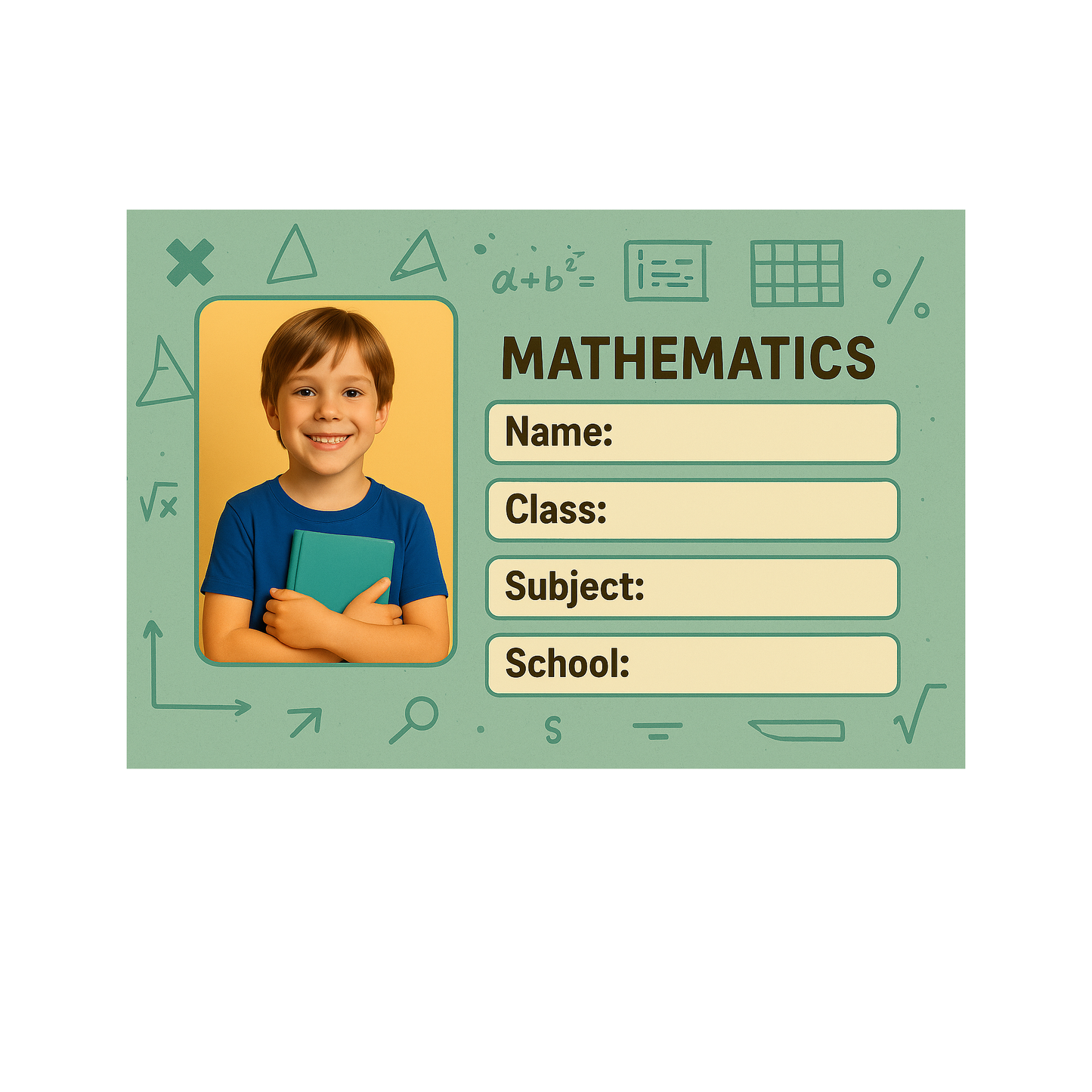 Smeeps Personalized Mathematics School Book Label – Custom Photo Name Sticker for Kids | 3.5 x 2 Inch Notebook Labels | Pack of 10