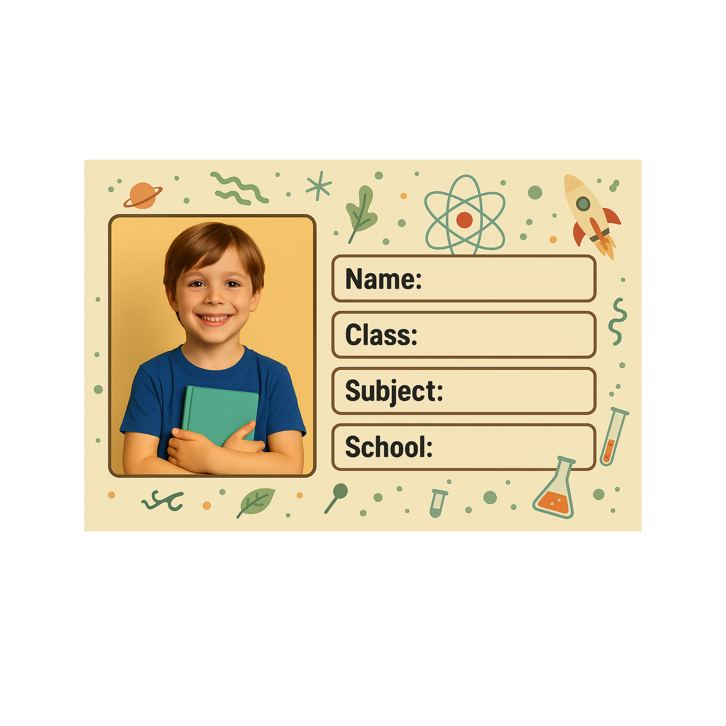 Smeeps Personalized Science School Book Label – Custom Photo Name Sticker for Kids | 3.5 x 2 Inch Notebook Labels | Pack of 10