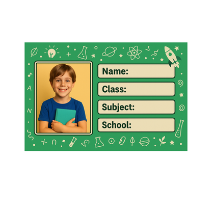 Smeeps Personalized Science School Book Label – Custom Photo Name Sticker for Kids | 3.5 x 2 Inch Notebook Labels | Pack of 10