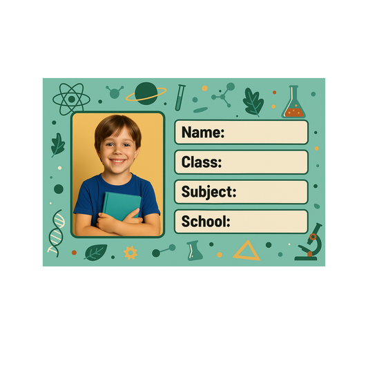 Smeeps Personalized Science School Book Label – Custom Photo Name Sticker for Kids | 3.5 x 2 Inch Notebook Labels | Pack of 10