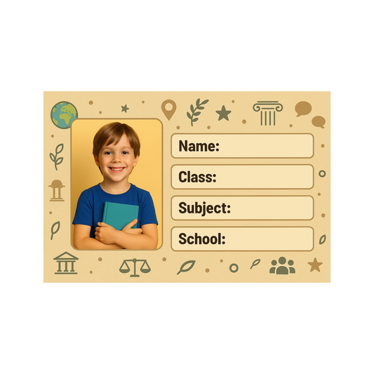 Smeeps Personalized Social Studies School Book Label – Custom Photo Name Sticker for Kids | 3.5 x 2 Inch Notebook Labels | Pack of 10