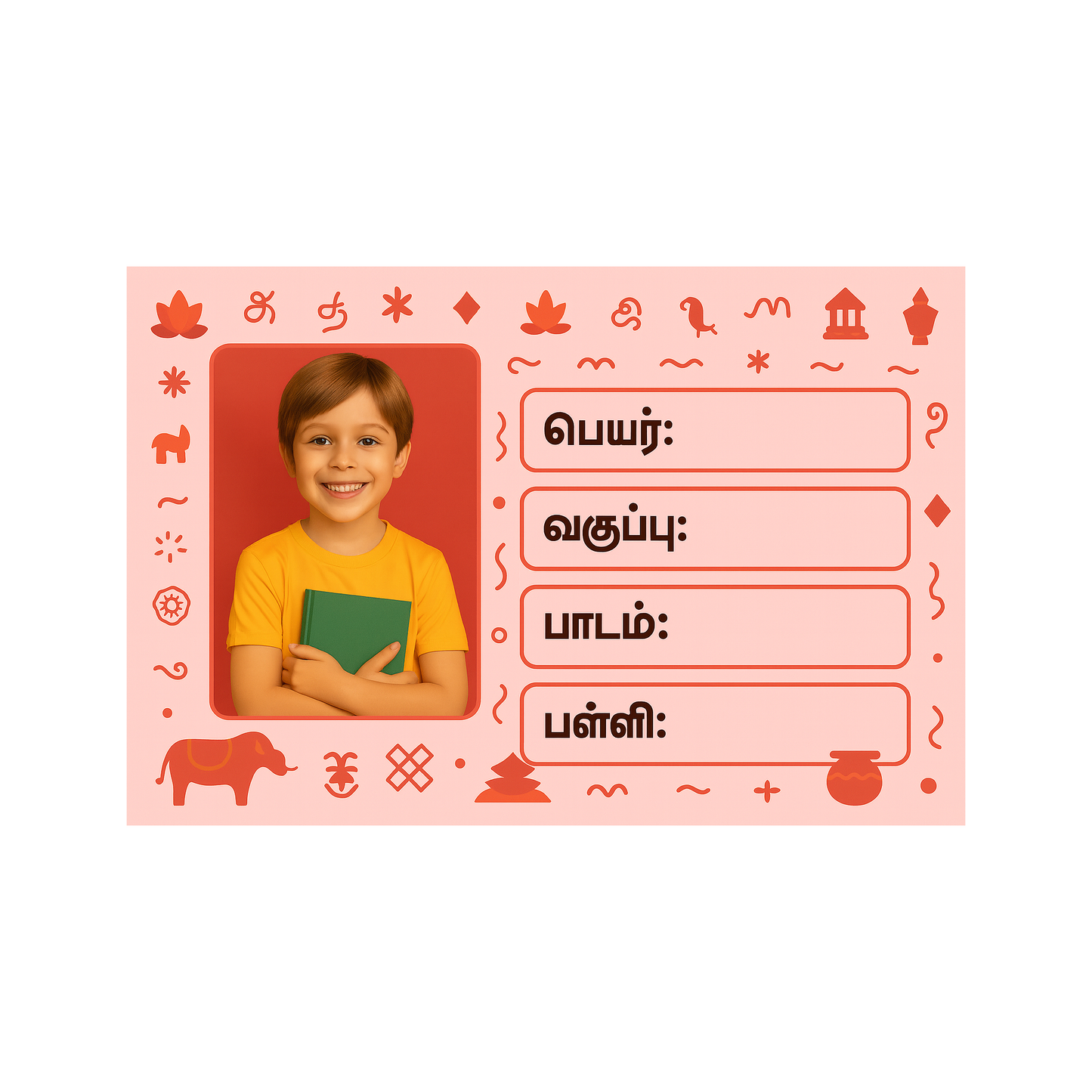 Smeeps Personalized Tamil School Book Label – Custom Photo Name Sticker for Kids | 3.5 x 2 Inch Notebook Labels | Pack of 10