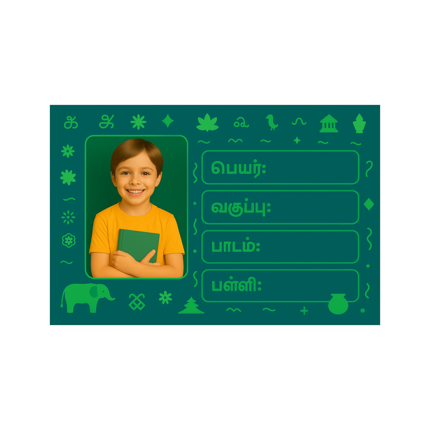 Smeeps Personalized Tamil School Book Label – Custom Photo Name Sticker for Kids | 3.5 x 2 Inch Notebook Labels | Pack of 10