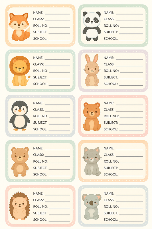 Smeeps Cute Pastel Animal School Book Labels – Writable Name Stickers for Kids | 3.5 x 2 Inch Notebook Labels | Pack of 10