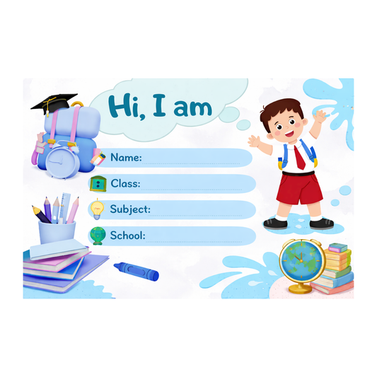 Smeeps Kids School Name Labels Sticker – 7.62 × 5.08 cm (3 × 2 Inch) Personalized Writable Notebook Labels for Students | Cute Cartoon School Stickers Pack of 10